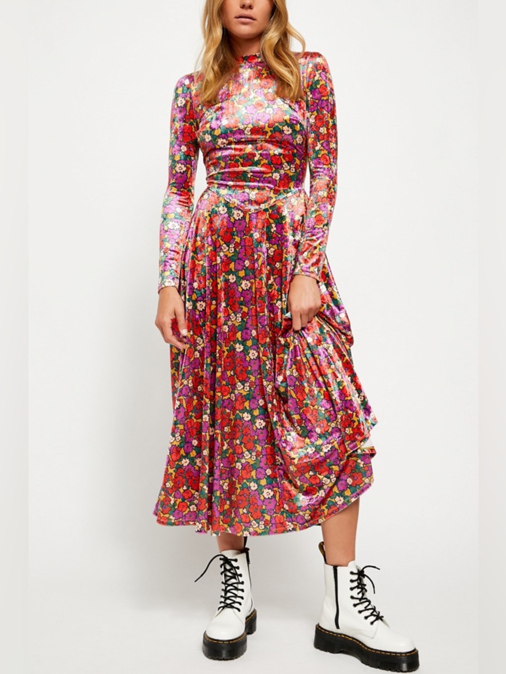 Free People Heartland Crushed Velvet Midi Dress